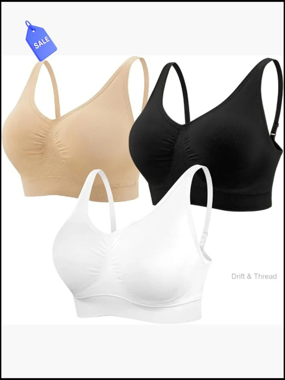 3-Pack Wireless Seamless Sports Bras Adjustable Straps Removable Cups Yoga